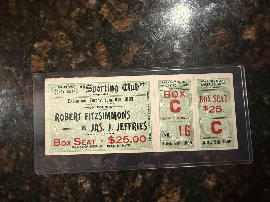 Vintage 1899 Fitzimmons Boxing ticket with stub
